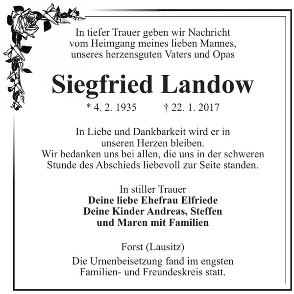 Danksagung Siegfried Landow