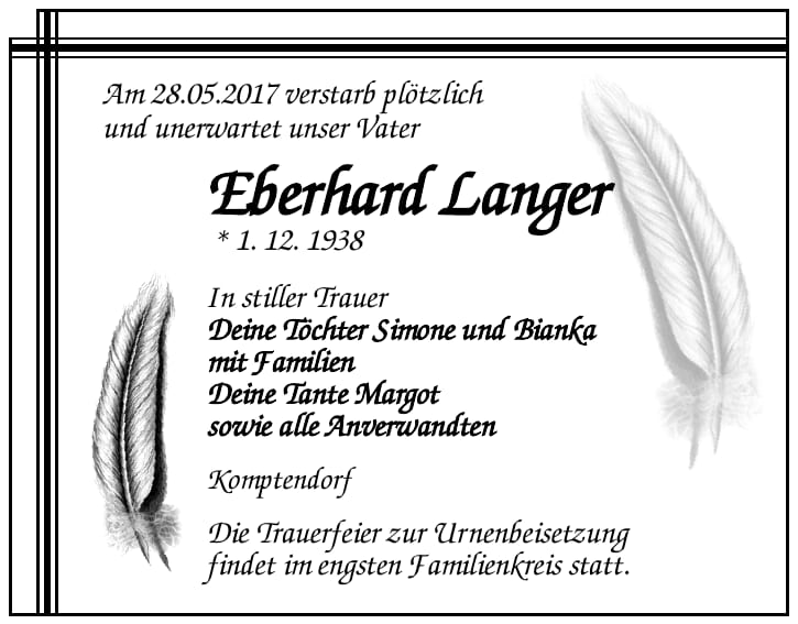 Traueranzeige Eberhard Langer