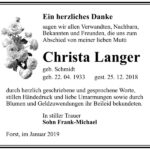 Traueranzeige Christa Langer, geb. Schmidt