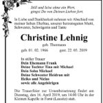 Traueranzeige Christine Lehnig, geb. Thormann