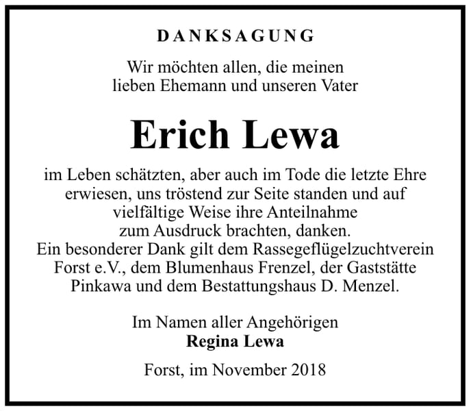 Danksagung Erich Lewa