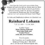 Traueranzeige Reinhard Lohann