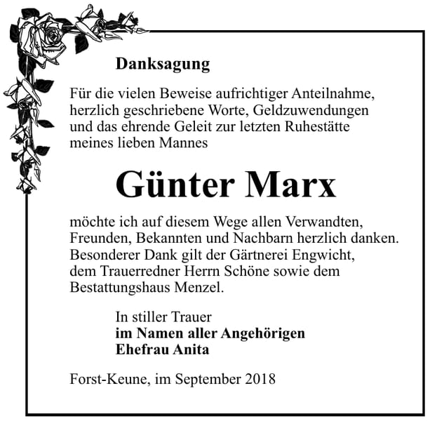 Danksagung Günter Marx