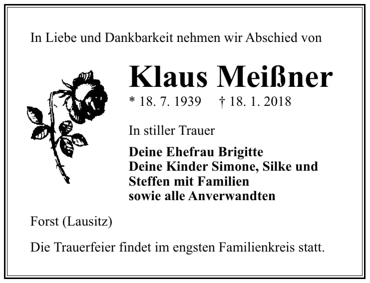 Traueranzeige Klaus Meißner