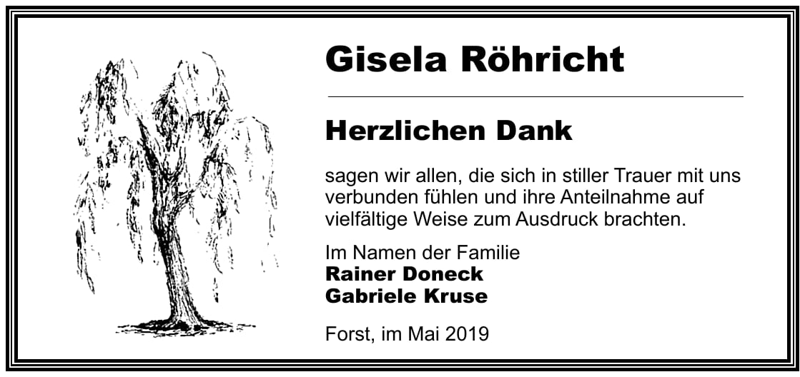 Danksagung Gisela Röhricht