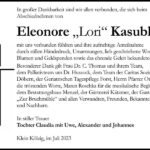 Danksagung Eleonore „Lori“ Kasubke