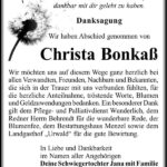 Danksagung Christa Bonkaß
