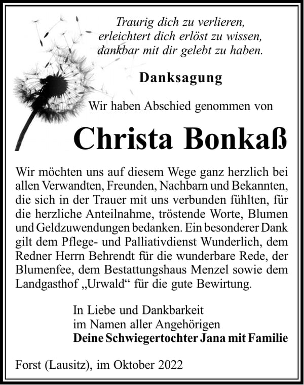 Danksagung Christa Bonkaß