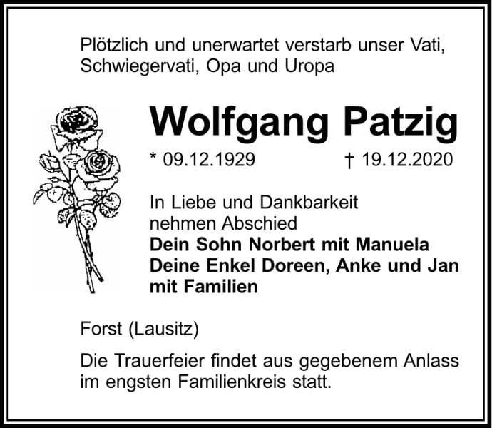 Traueranzeige Wolfgang Patzig