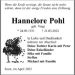 Traueranzeige Hannelore Pohl, geb. Voigt