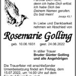 Traueranzeige Rosemarie Golling