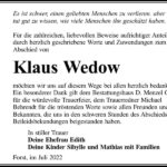Danksagung Klaus Wedow