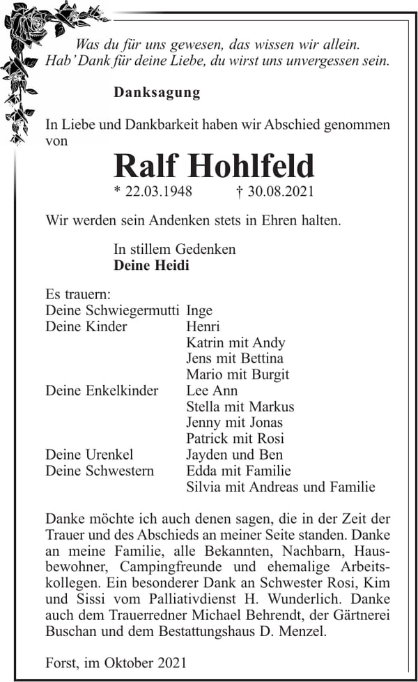 Danksagung Ralf Hohlfeld