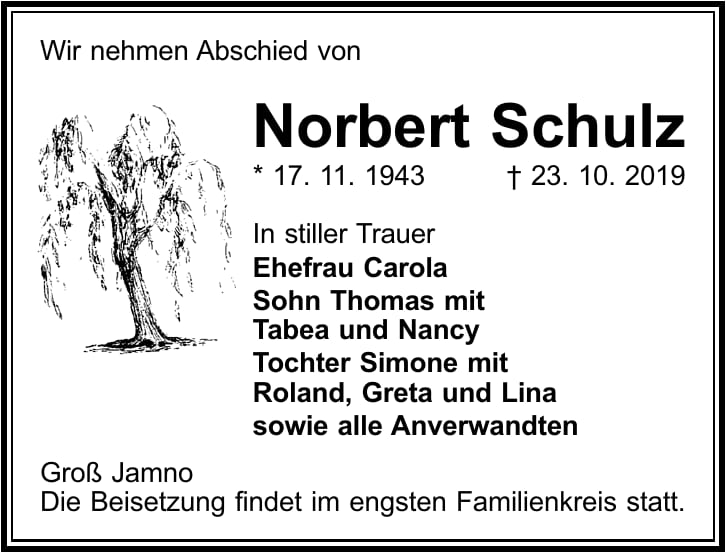 Traueranzeige Norbert Schulz