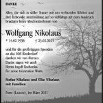 Danksagung Wolfgang Nikolaus