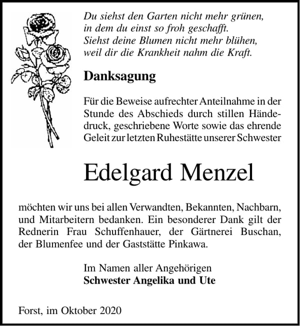 Danksagung Edelgard Menzel