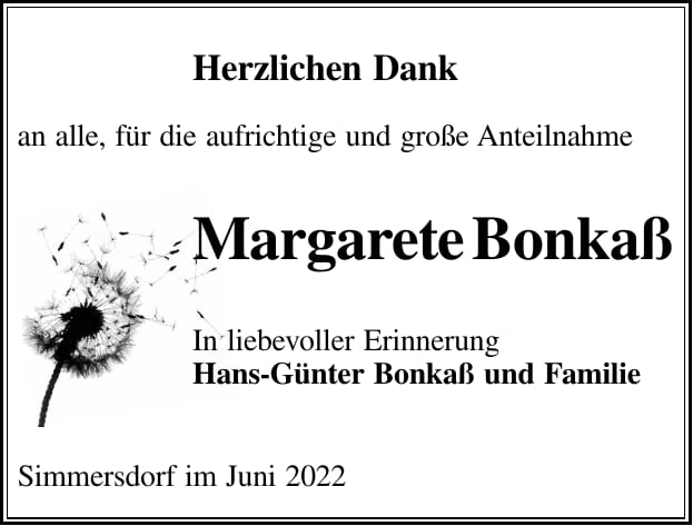 Danksagung Margarete Bonkaß
