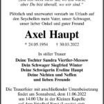 Traueranzeige Axel Haupt