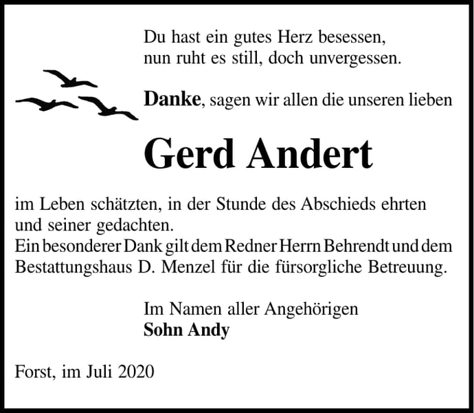 Danksagung Gerd Andert