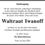 Danksagung Waltraut Iwanoff