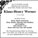 Traueranzeige Klaus-Henry Werner