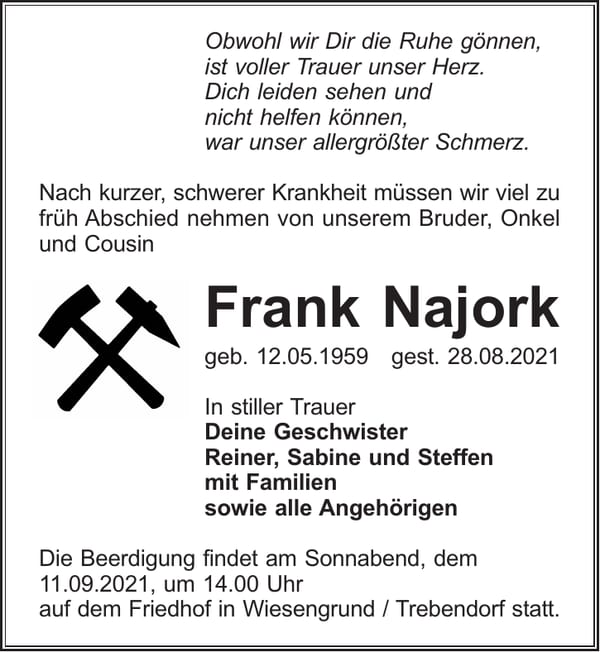 Traueranzeige Frank Najork