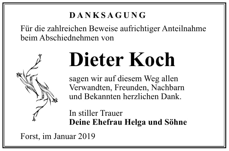 Danksagung Dieter Koch