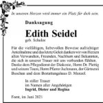 Danksagung Edith Seidel, geb. Schulze