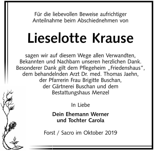 Danksagung Lieselotte Krause