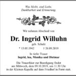 Traueranzeige Dr. Ingrid Willuhn, geb. Schulz