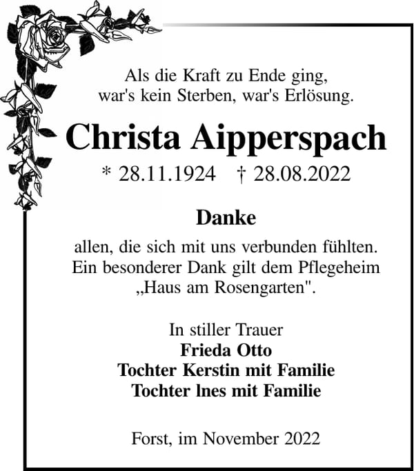 Danksagung Christa Aipperspach