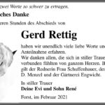 Danksagung Gerd Rettig