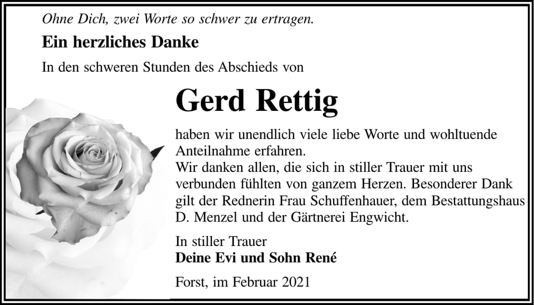 Danksagung Gerd Rettig