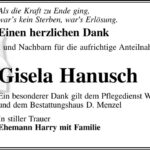 Danksagung Gisela Hanusch