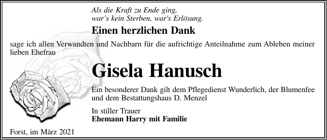 Danksagung Gisela Hanusch