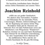 Danksagung Joachim Reinhold