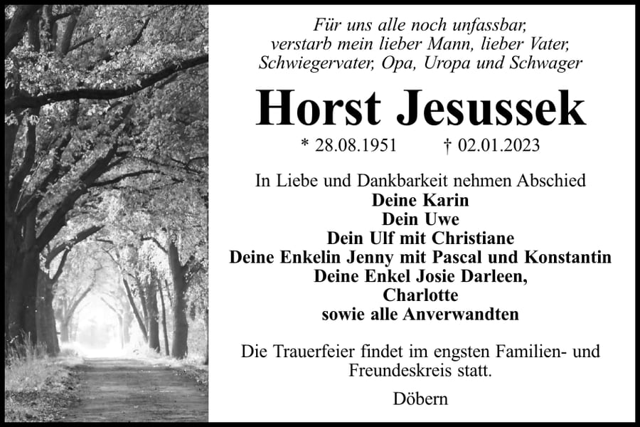 Danksagung Horst Jesussek
