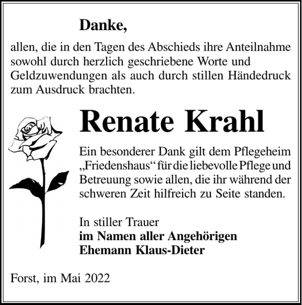 Danksagung Renate Krahl