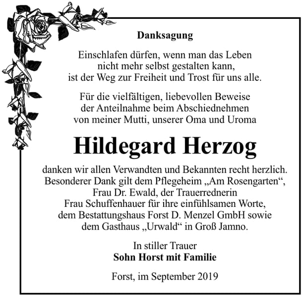 Danksagung Hildegard Herzog