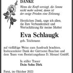 Danksagung Eva Schlaugk, geb. Teichmann