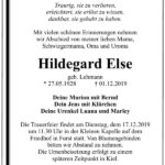 Traueranzeige Hildegard Else, geb. Lehmann