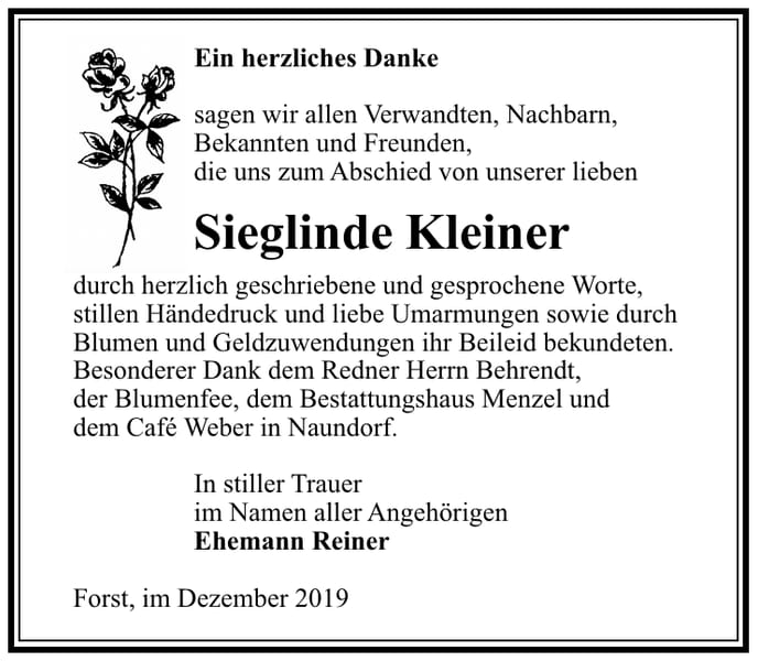 Danksagung Sieglinde Kleiner