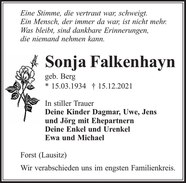 Traueranzeige Sonja Falkenhayn, geb. Berg