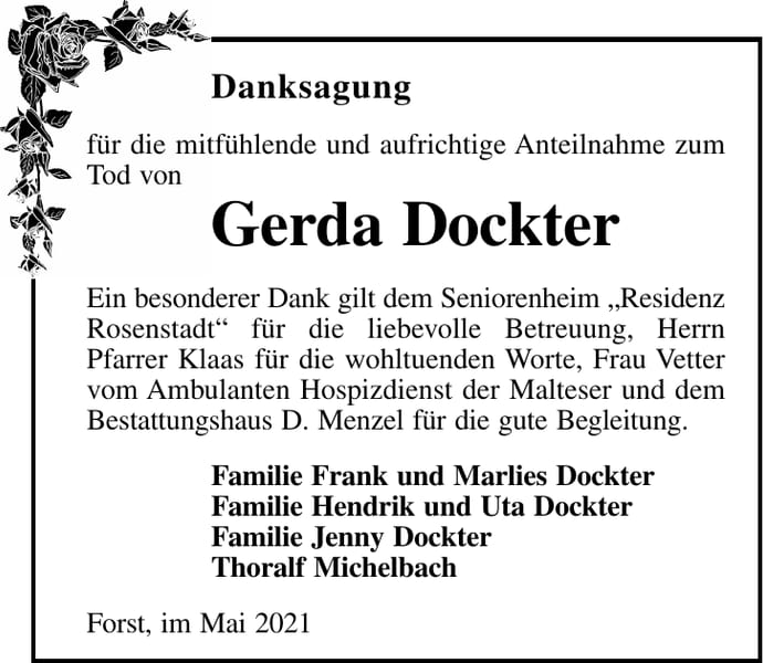 Danksagung Gerda Dockter