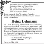 Danksagung Heinz Lehmann