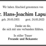 Traueranzeige Dr. Hans-Joachim Lapuhs