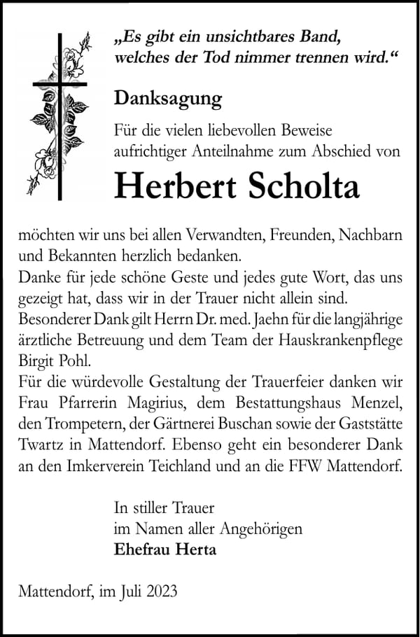 Danksagung Herbert Scholta