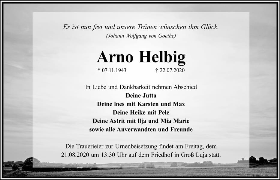 Traueranzeige Arno Helbig