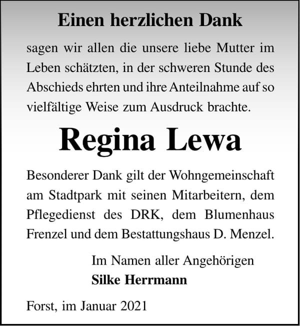 Danksagung Regina Lewa
