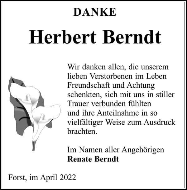 Danksagung Herbert Berndt